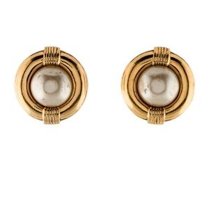 Chanel Gold and Faux Pearl Clip-on Earrings
